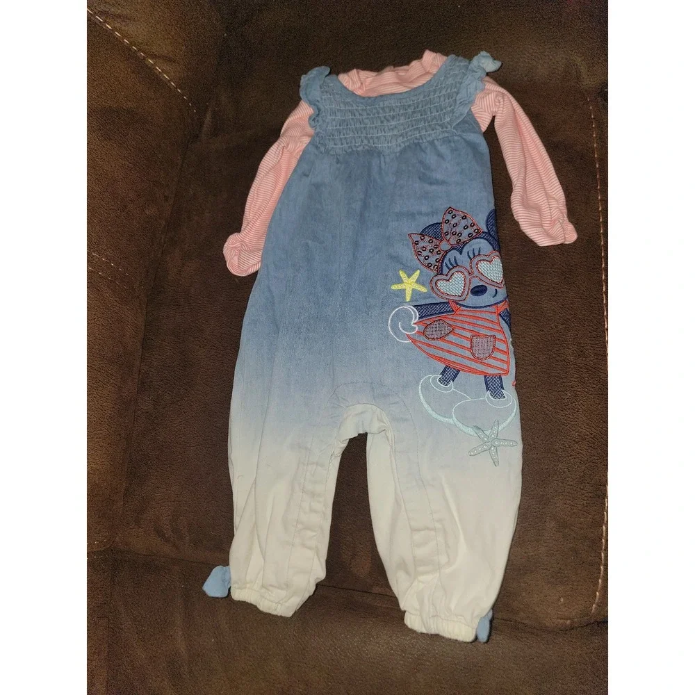 Disney baby by Disney store minnie mouse‎ overalls and top size 9 12 months